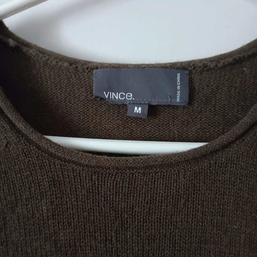 VINCE Brown Camel Hair + Wool Crew Oversized Sweater M - Picture 3 of 5